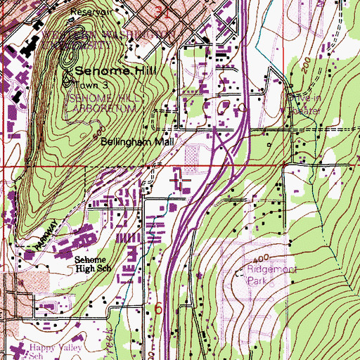 Topographic Map of Bellingham Mall, WA
