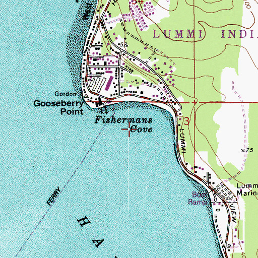 Topographic Map of Fishermans Cove, WA