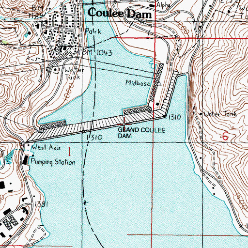 Topographic Map of Grand Coulee Dam, WA