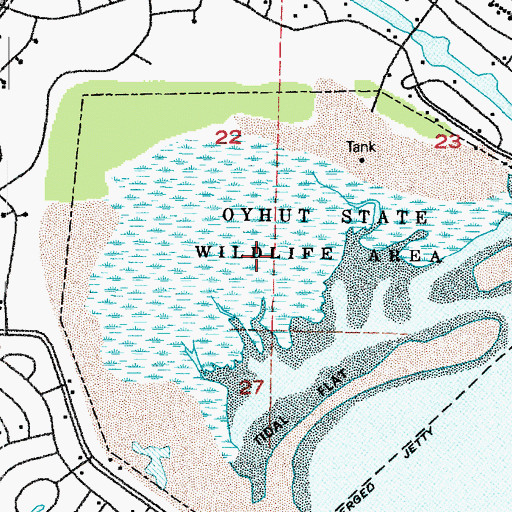 Topographic Map of Oyhut Wildlife Recreation Area, WA