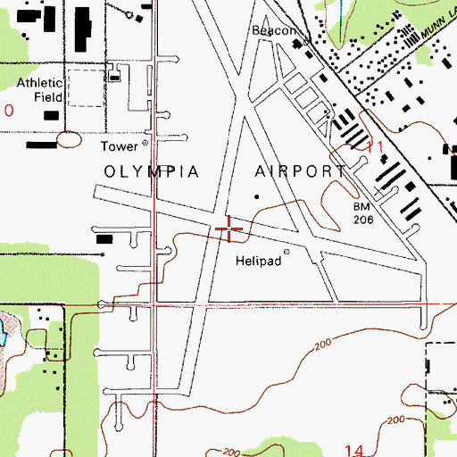 Topographic Map of Olympia Regional Airport, WA