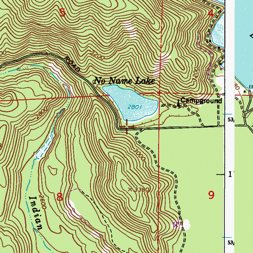 Topographic Map of No Name Lake Recreational Site, WA