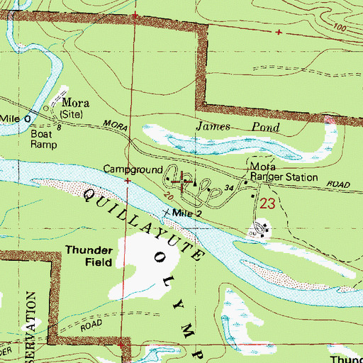 Topographic Map of Mora Campground, WA