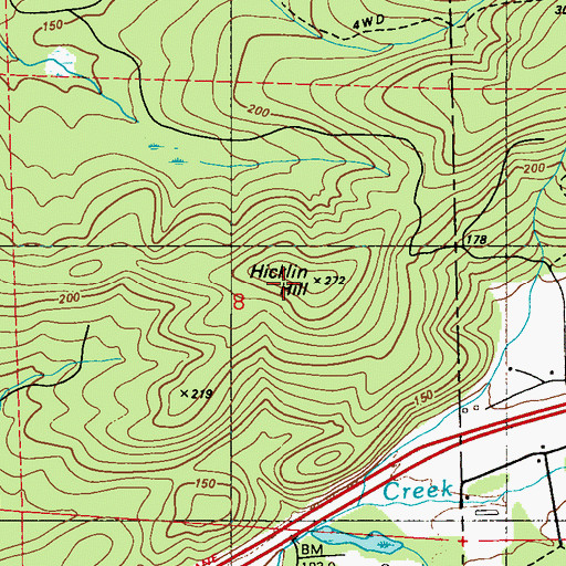 Topographic Map of Hicklin Hill, WA