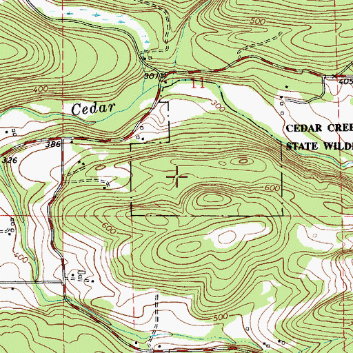 Topographic Map of Cedar Creek State Wildlife Recreation Area, WA