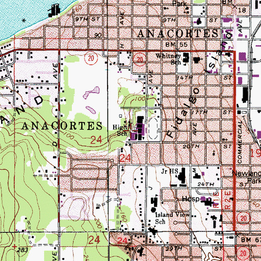 Topographic Map of Anacortes High School, WA