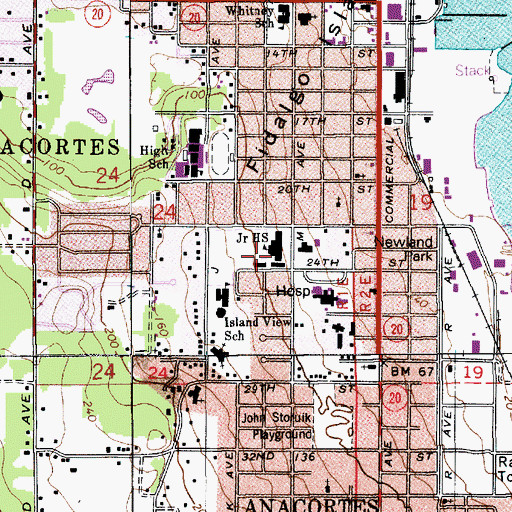 Topographic Map of Anacortes Middle School, WA