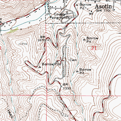 Topographic Map of Asotin Cemetery, WA