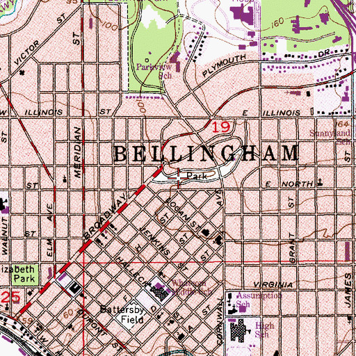 Topographic Map of Broadway Park, WA
