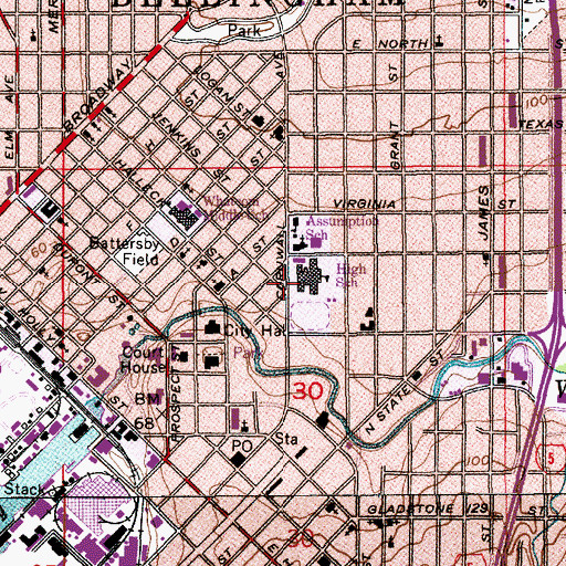 Topographic Map of Bellingham High School, WA