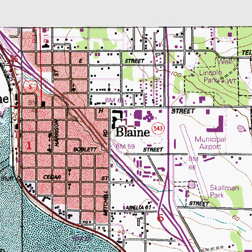 Topographic Map of Blaine Middle School, WA