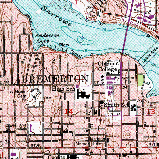 Topographic Map of Bremerton Memorial Stadium, WA