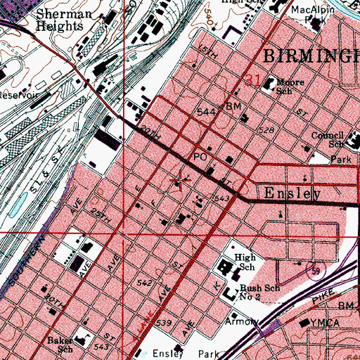 Topographic Map of Ensley Christian Church, AL