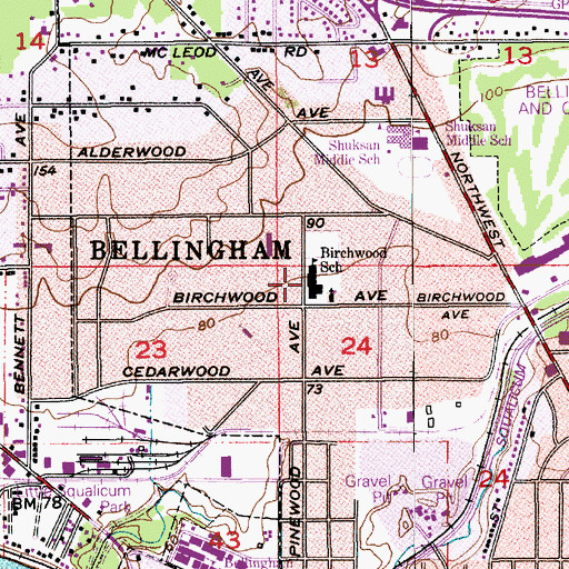 Topographic Map of Birchwood Elementary School, WA