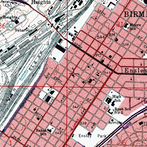 Topographic Map of Ensley Baptist Church, AL