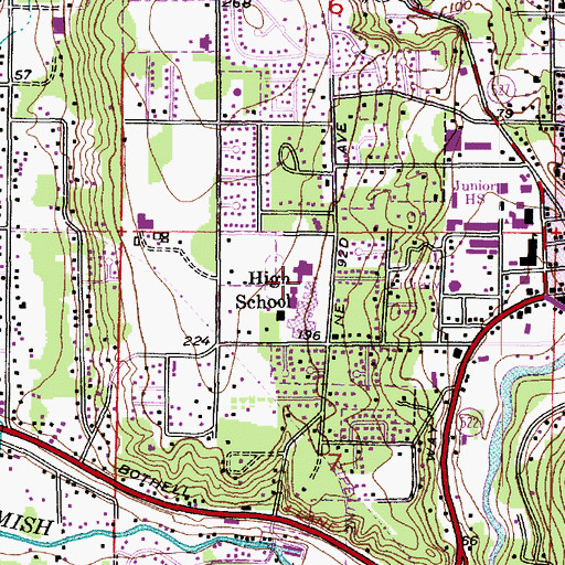 Topographic Map of Bothell High School, WA