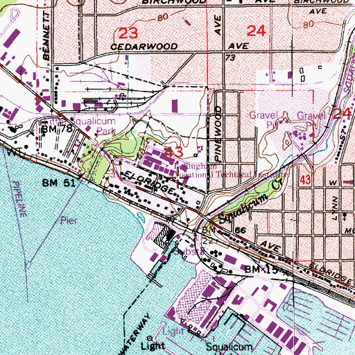 Topographic Map of Bellingham Technical College, WA