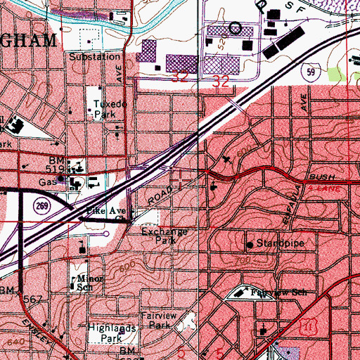 Topographic Map of Shadyside, AL