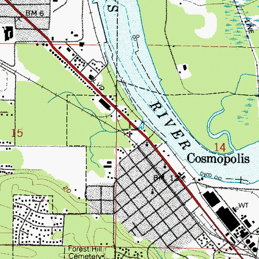 Topographic Map of Cosmopolis Waterway, WA