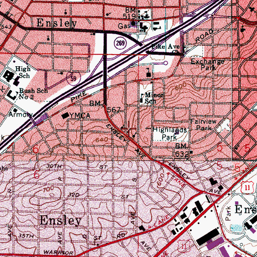 Topographic Map of Saint Johns Episcopal Church, AL