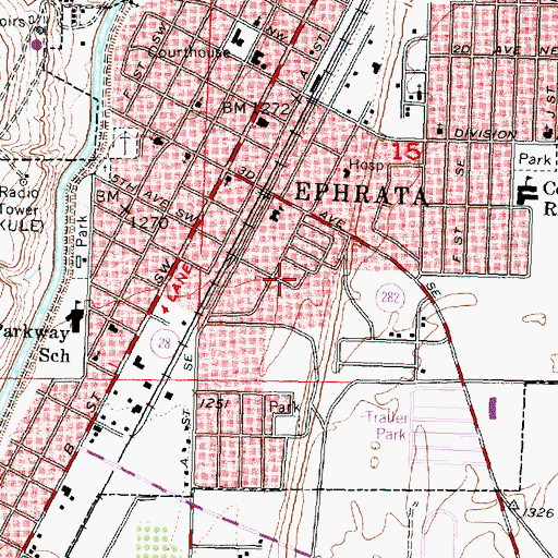 Topographic Map of Ephrata Middle School, WA