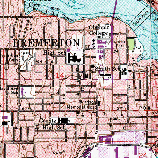 Topographic Map of F H Morgan Autistic School/Bremerton Alternative School, WA