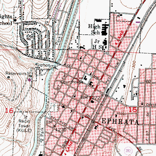 Topographic Map of Grant County Courthouse, WA