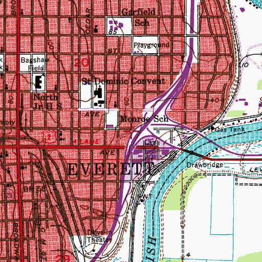 Topographic Map of Hewitt Avenue Interchange, WA