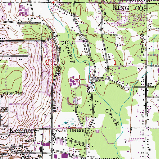 Topographic Map of Kenmore Library, WA