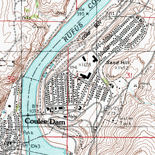 Topographic Map of Lake Roosevelt High School, WA