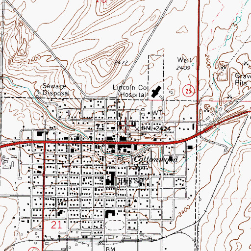 Topographic Map of Lincoln County Courthouse, WA