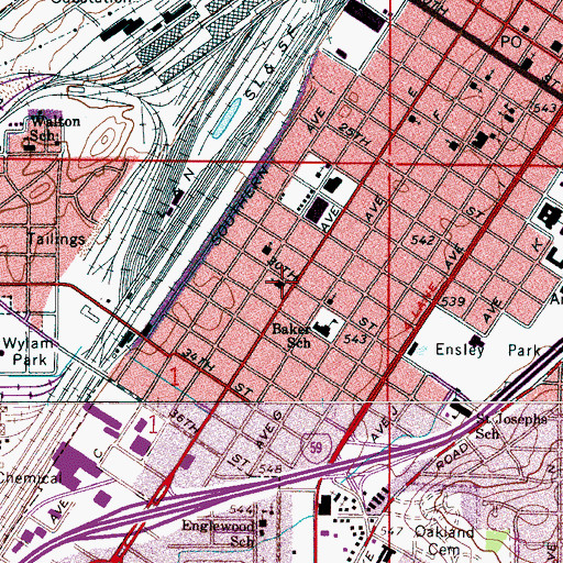 Topographic Map of Ensley Church of Christ, AL