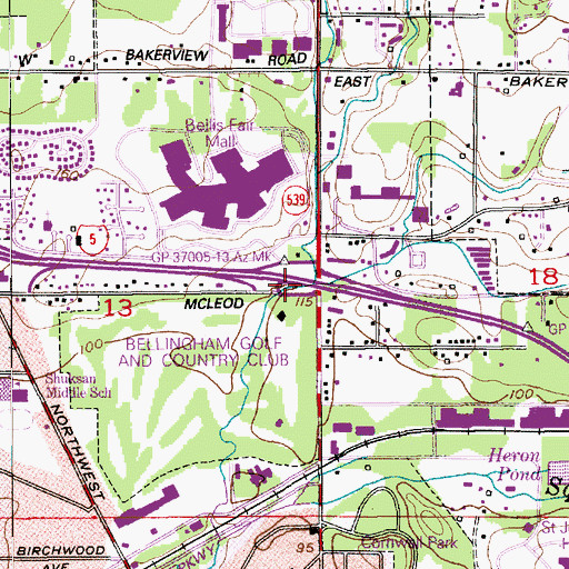 Topographic Map of Meridian Street Interchange, WA