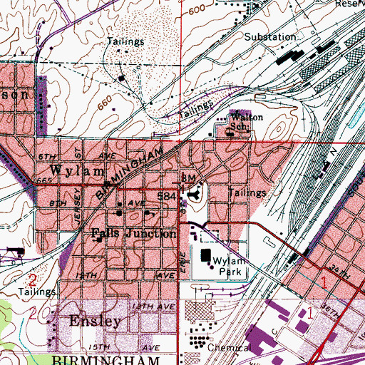 Topographic Map of Wylam Baptist Church, AL