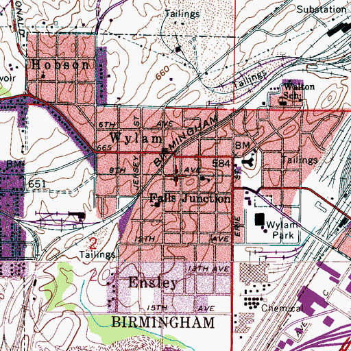 Topographic Map of Wylam Presbyterian Church, AL