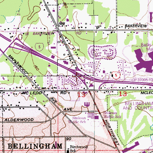 Topographic Map of Northwest Avenue Interchange, WA
