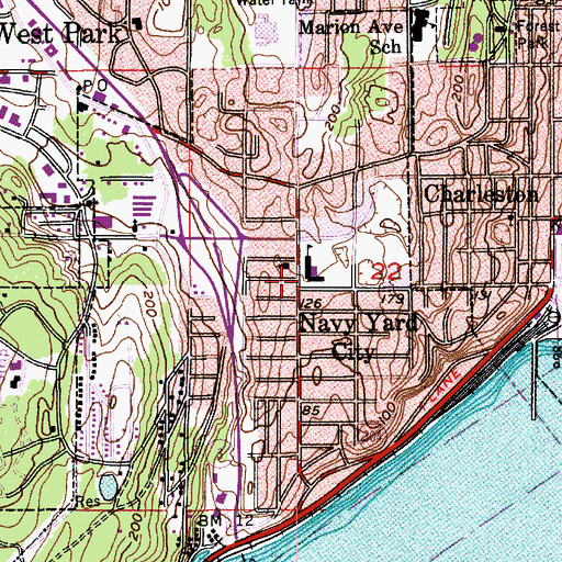 Topographic Map of Navy Yard City Elementary School, WA