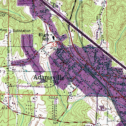 Topographic Map of Adamsville Church of God, AL