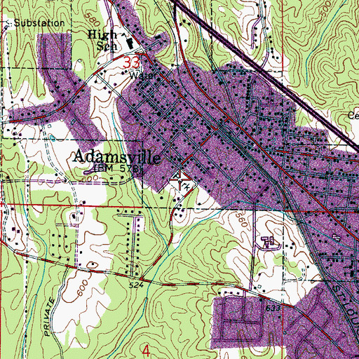 Topographic Map of Adamsville Park, AL