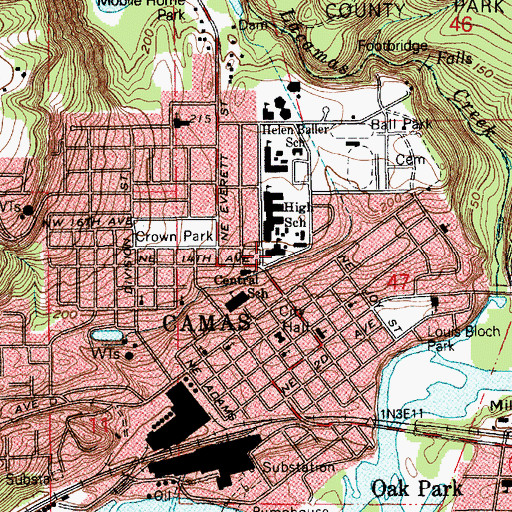 Topographic Map of Camas Junior High School, WA