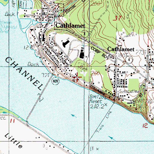 Topographic Map of Cathlamet City Park, WA
