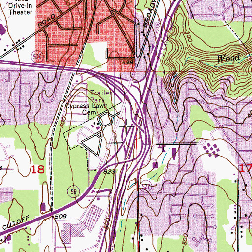 Topographic Map of Broadway Cut Off Interchange, WA