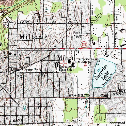 Topographic Map of Surprise Lake Middle School, WA