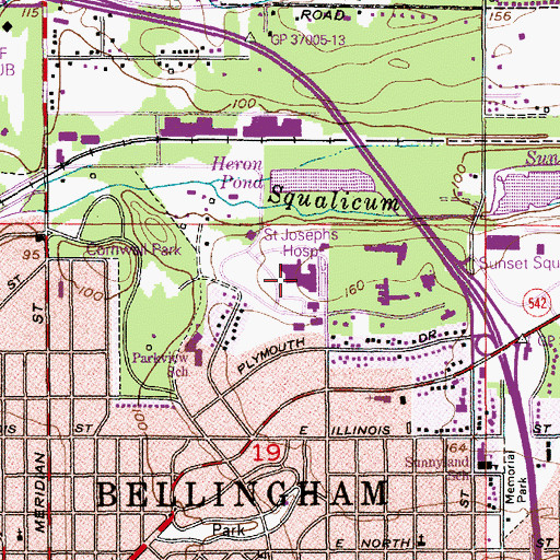 Topographic Map of PeaceHealth Saint Joseph Medical Center, WA