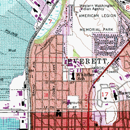 Topographic Map of Everett Community College, WA