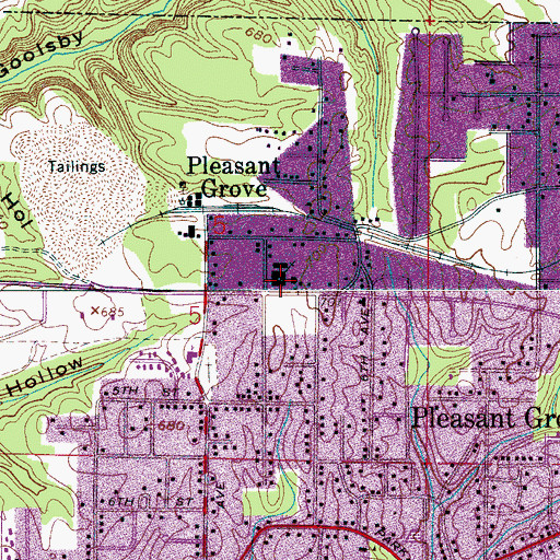 Topographic Map of Pleasant Grove First Baptist Church, AL