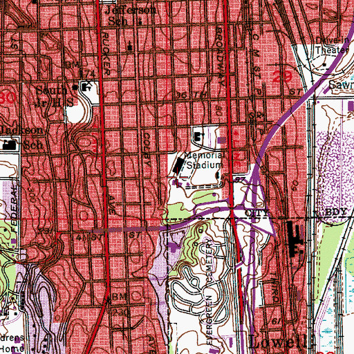 Topographic Map of Everett Memorial Stadium, WA