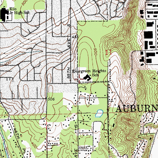 Topographic Map of Evergreen Heights Elementary School, WA