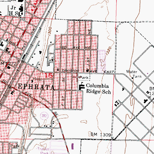 Topographic Map of Ephrata Heights Park, WA
