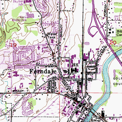 Topographic Map of Ferndale High School, WA
